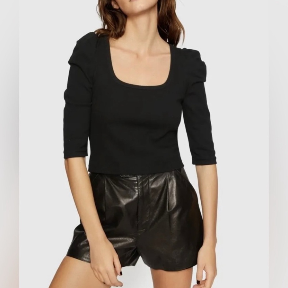 Rebecca Minkoff Ribbed Square Neckline Dorthy Top. Color: Black